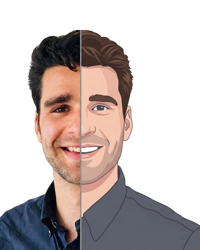 Olivier De Hous, half photo and half Echo digital twin illustration