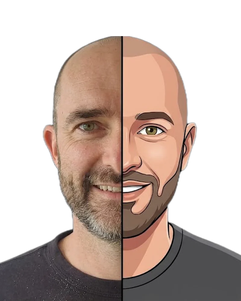 Philip Lahey, half photo and half Echo digital twin illustration